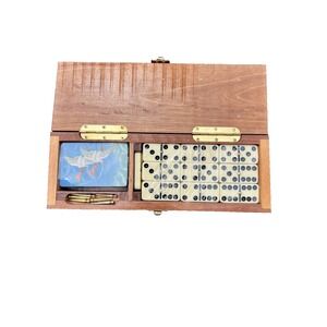 Vintage 90's Games By Cambor Dominoes Set Wood Cribbage Case Metal Pegs